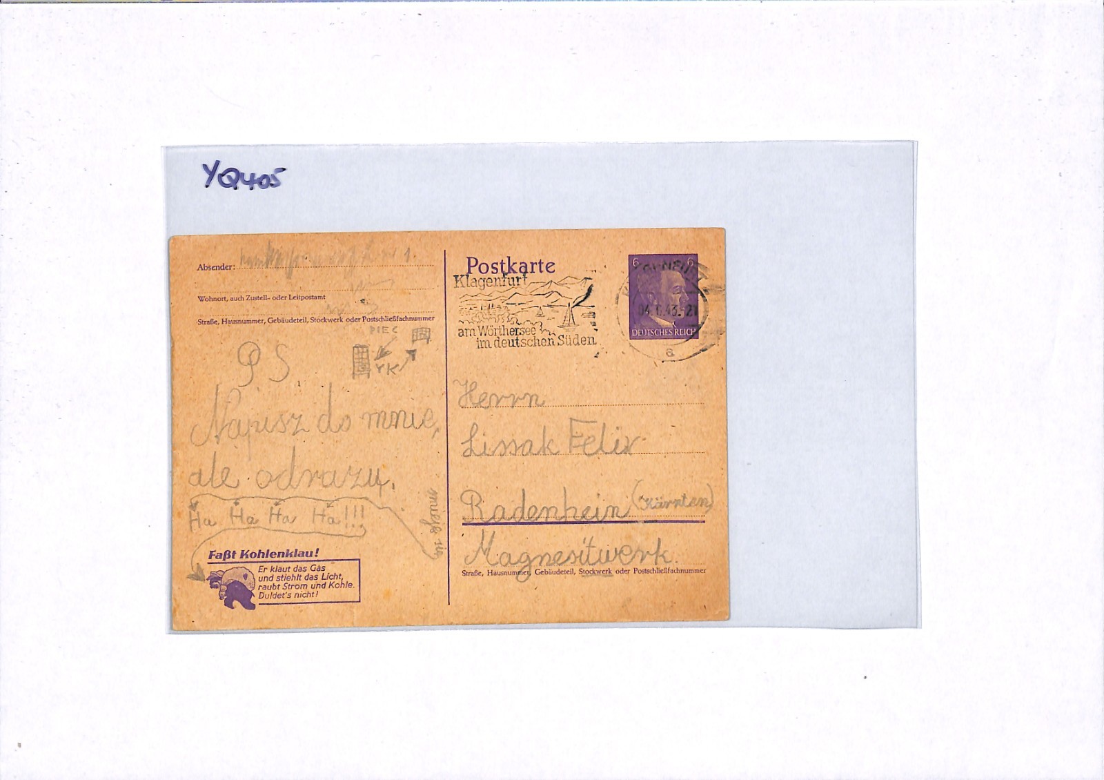 JUDAICA Austria WW2 SLOGAN Card Polish Message 1943 *LISSAK* JEWISH FAMILY YQ405 - Image 12