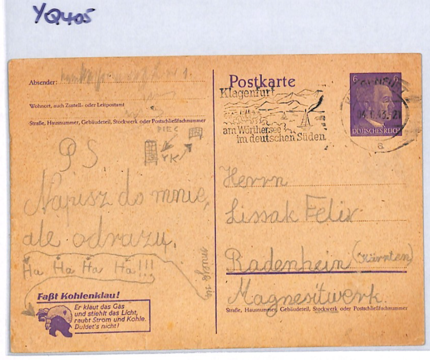 JUDAICA Austria WW2 SLOGAN Card Polish Message 1943 *LISSAK* JEWISH FAMILY YQ405 - Image 8