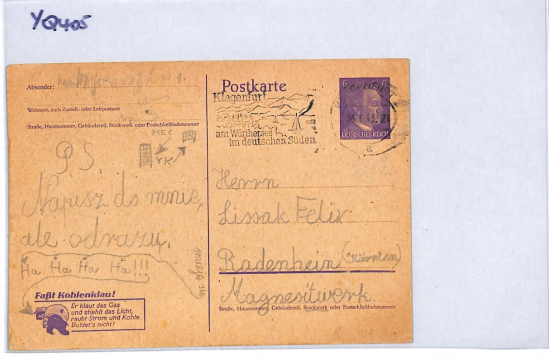 JUDAICA Austria WW2 SLOGAN Card Polish Message 1943 *LISSAK* JEWISH FAMILY YQ405 - Image 10