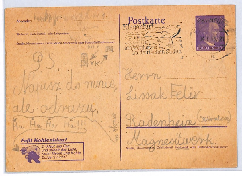 JUDAICA Austria WW2 SLOGAN Card Polish Message 1943 *LISSAK* JEWISH FAMILY YQ405