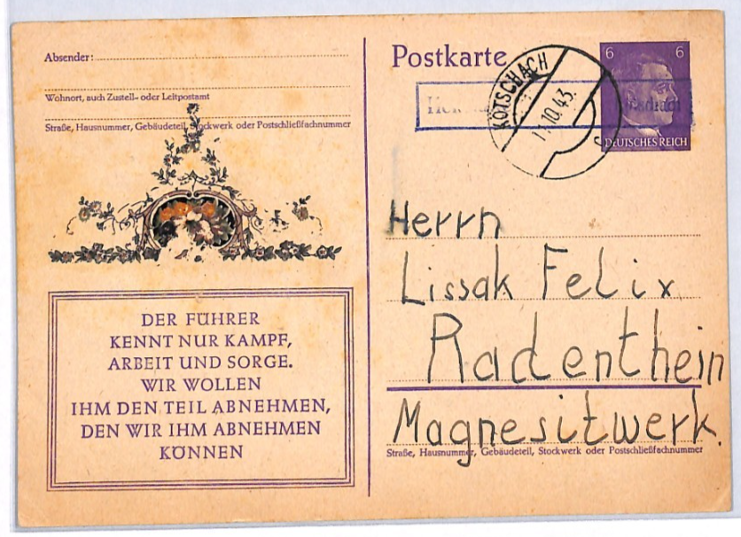 JUDAICA Austria WW2 SLOGAN Card Polish Message 1943 *LISSAK* JEWISH FAMILY YQ412