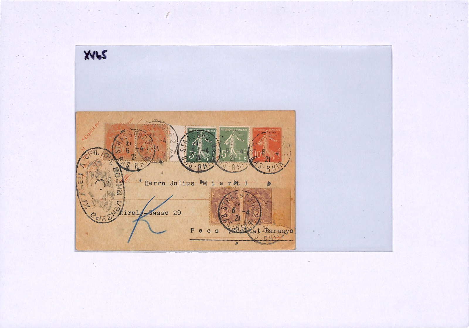 KOMITAT *BARANYA* Pecs 1921 France Card OVAL CENSOR Rare HUNGARY/SERBIA XV65 - Image 11