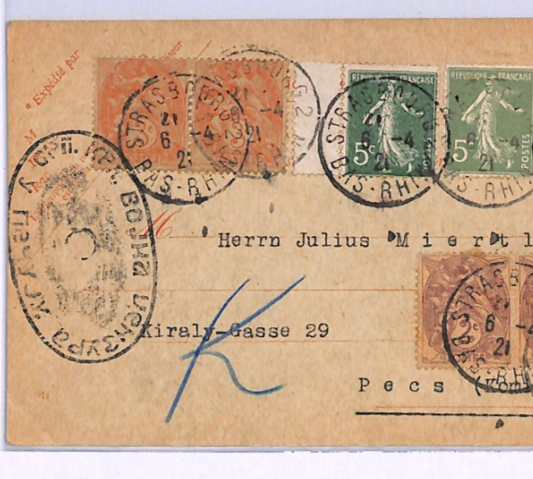 KOMITAT *BARANYA* Pecs 1921 France Card OVAL CENSOR Rare HUNGARY/SERBIA XV65 - Image 3