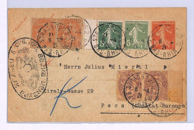 KOMITAT *BARANYA* Pecs 1921 France Card OVAL CENSOR Rare HUNGARY/SERBIA XV65 - Image 4