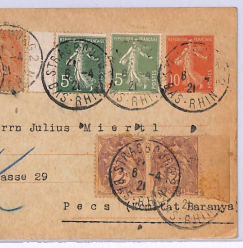 KOMITAT *BARANYA* Pecs 1921 France Card OVAL CENSOR Rare HUNGARY/SERBIA XV65 - Image 6