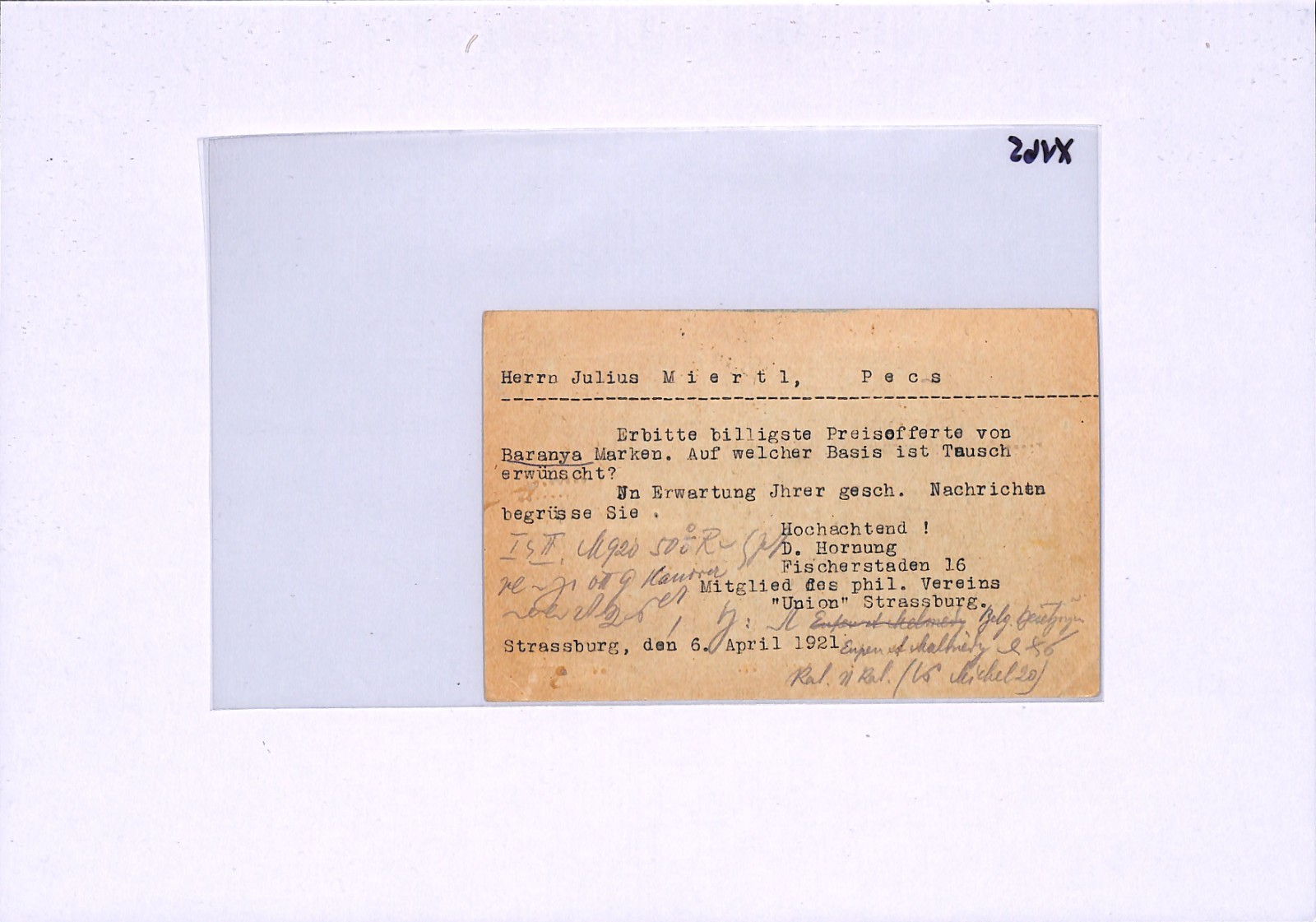 KOMITAT *BARANYA* Pecs 1921 France Card OVAL CENSOR Rare HUNGARY/SERBIA XV65 - Image 9