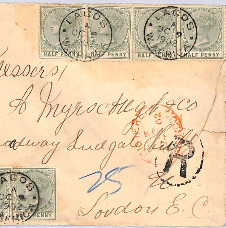 LAGOS Nigeria QV Cover Registered 1902 GB London{samwells-covers}WN110 - Image 4