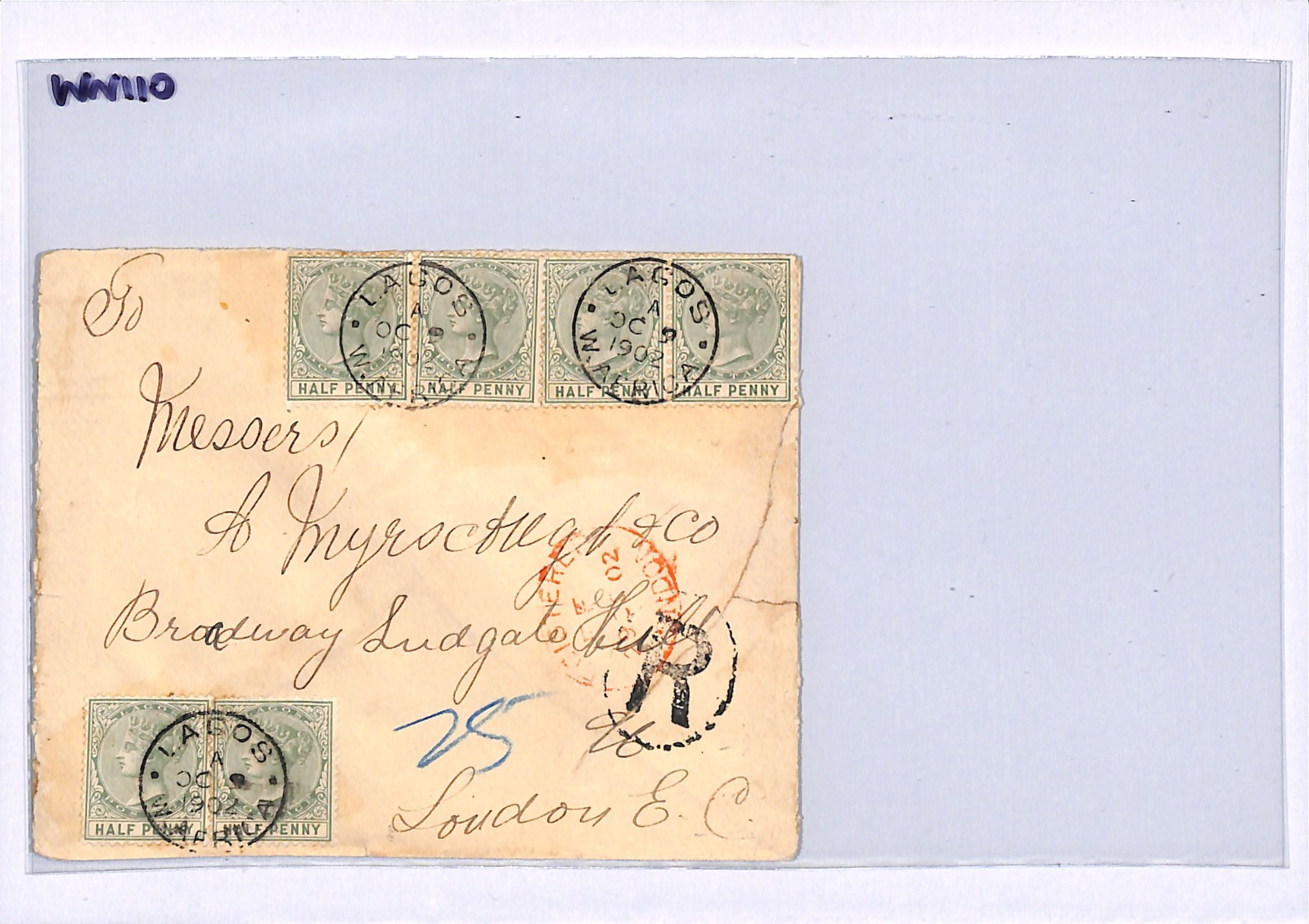 LAGOS Nigeria QV Cover Registered 1902 GB London{samwells-covers}WN110 - Image 5