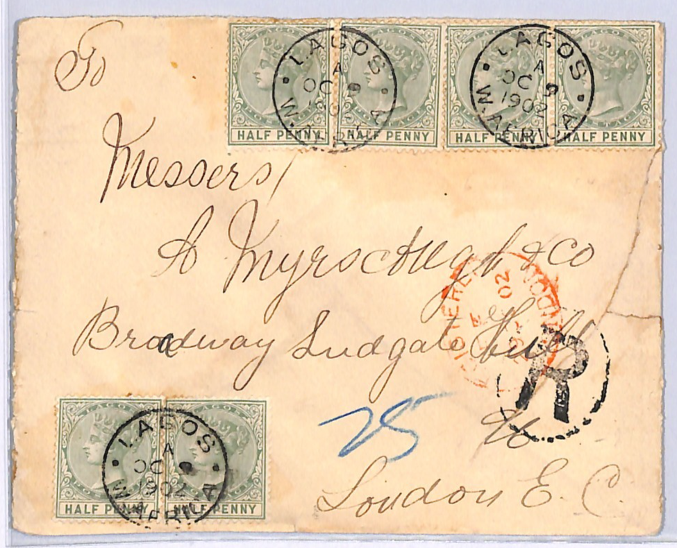 LAGOS Nigeria QV Cover Registered 1902 GB London{samwells-covers}WN110