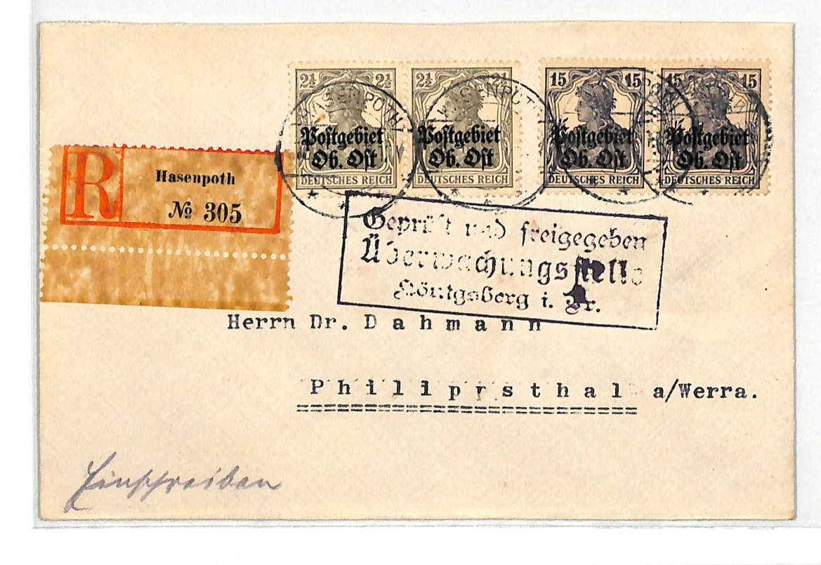 LATVIA WW1 Cover *OB OST* (Russia) Germany Occupation HASENPOTH Reg 1918 WV75 - Image 6