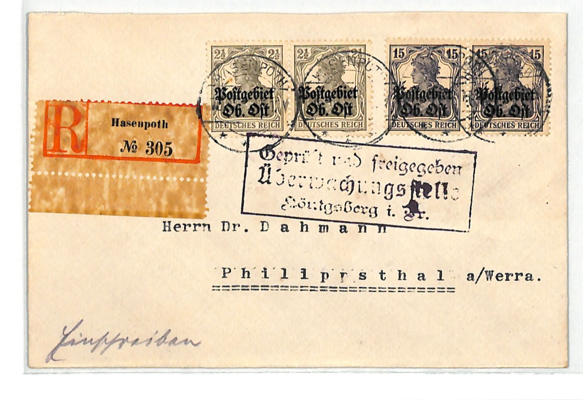 LATVIA WW1 Cover *OB OST* (Russia) Germany Occupation HASENPOTH Reg 1918 WV75 - Image 8