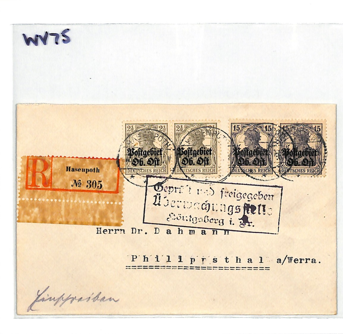 LATVIA WW1 Cover *OB OST* (Russia) Germany Occupation HASENPOTH Reg 1918 WV75 - Image 9