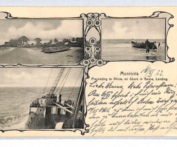 LIBERIA UPU Postcard Monrovia Boat Landing Bassa 1905 Multi-View {samwells}PX142