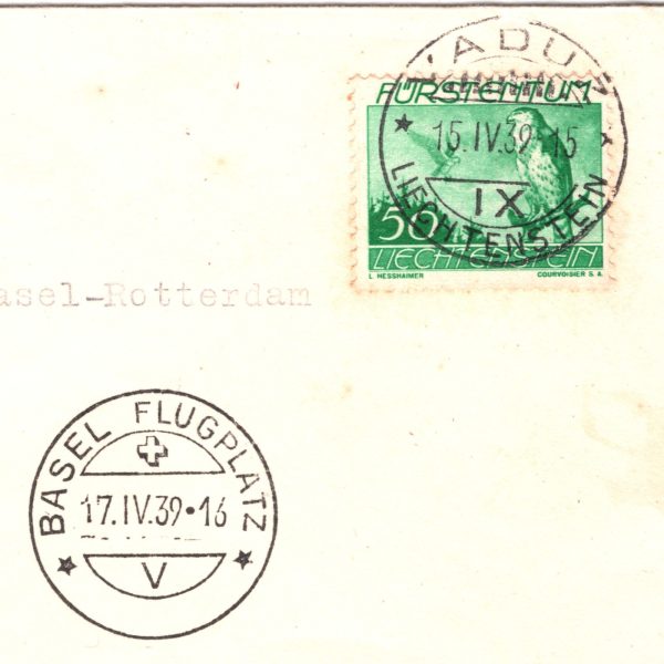 LIECHTENSTEIN Air Mail 1939 50c Cover KLM FIRST FLIGHT Rotterdam {Joffe}WT150 - Image 6