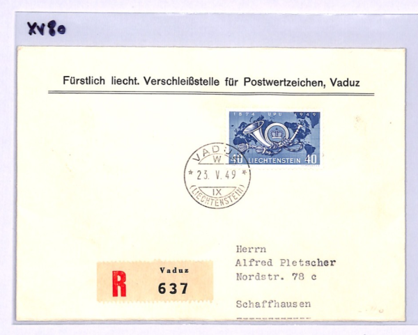 LIECHTENSTEIN FDC 1949 UPU ANNIVERSARY Vaduz Reg Switzerland Schaffhausen XV80 - Image 5