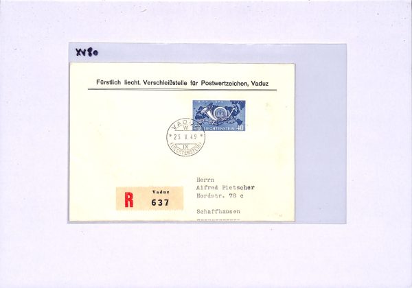 LIECHTENSTEIN FDC 1949 UPU ANNIVERSARY Vaduz Reg Switzerland Schaffhausen XV80 - Image 6