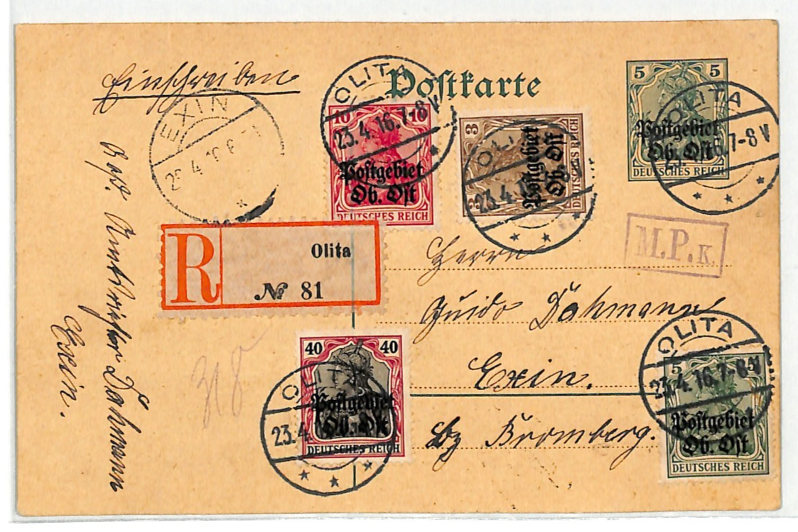 LITHUANIA WW1 Cover OB OST (Russia) Germany Occ Card *OLITA* Reg 1916 Exin WV78 - Image 2