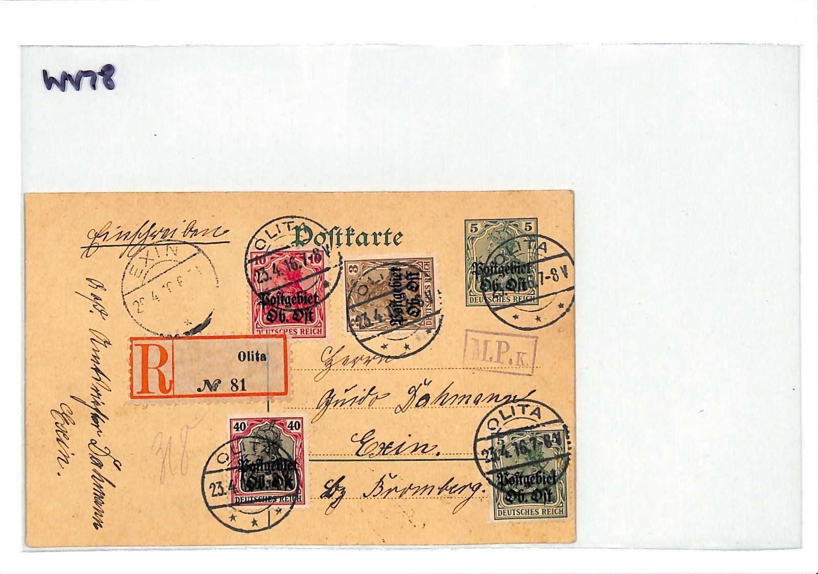 LITHUANIA WW1 Cover OB OST (Russia) Germany Occ Card *OLITA* Reg 1916 Exin WV78 - Image 4
