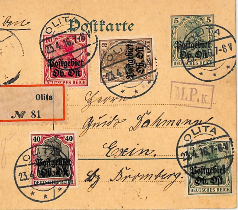 LITHUANIA WW1 Cover OB OST (Russia) Germany Occ Card *OLITA* Reg 1916 Exin WV78