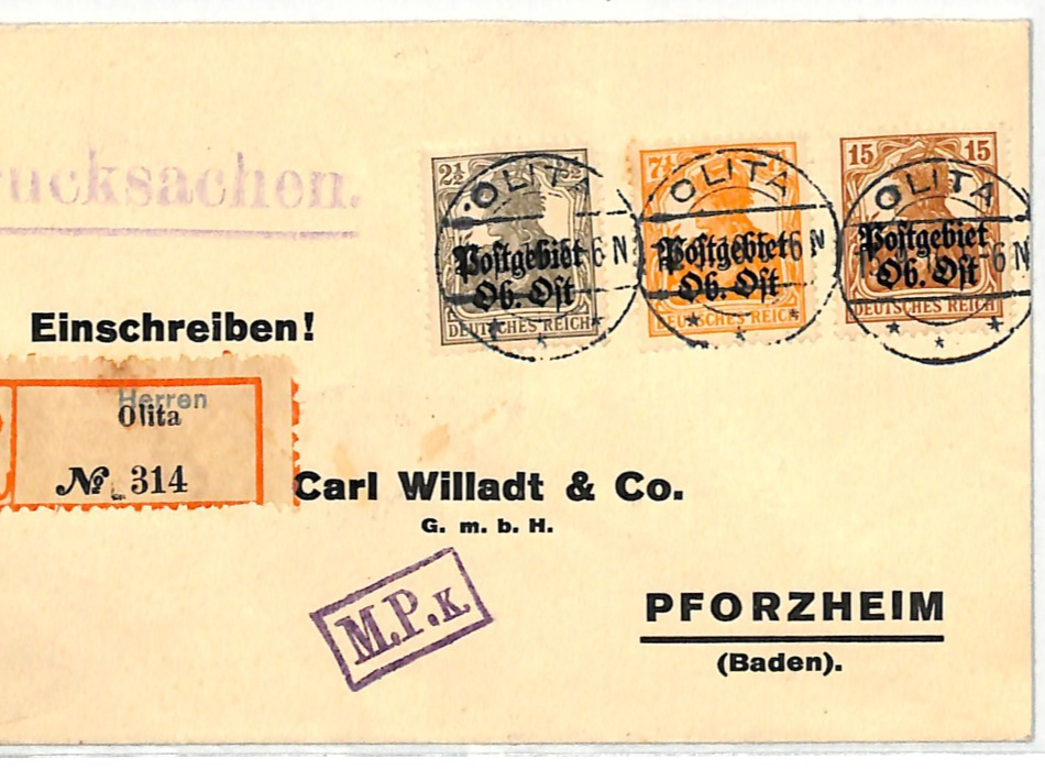 LITHUANIA WW1 Cover OB OST (Russia) Germany Occ *OLITA* (Herren) Reg 1916 WV81