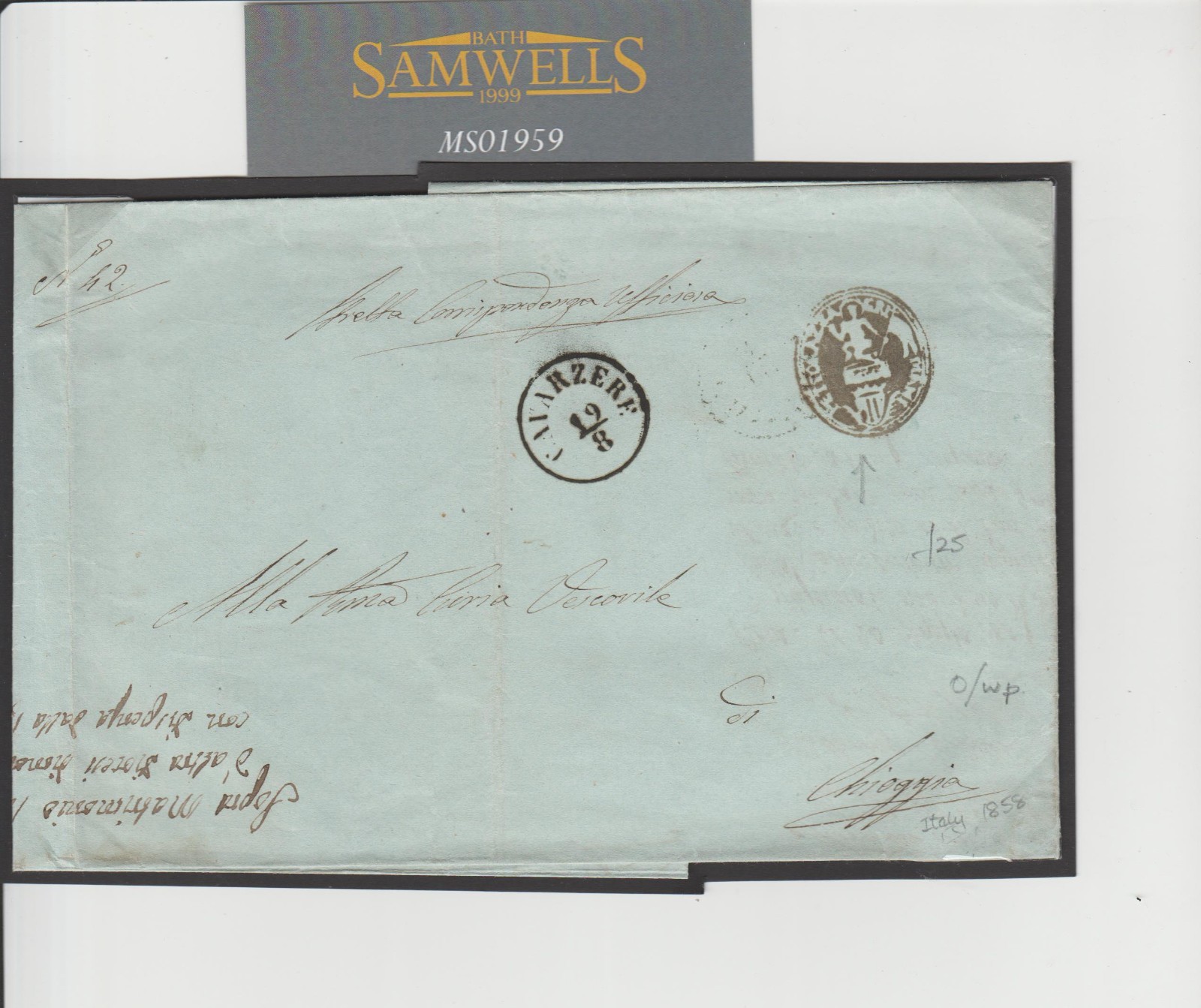LOMBARDY-VENETO Italy OFFICIAL Cover INTAGLIO SEAL 1859 CARVARZERE Letter MS1959 - Image 4