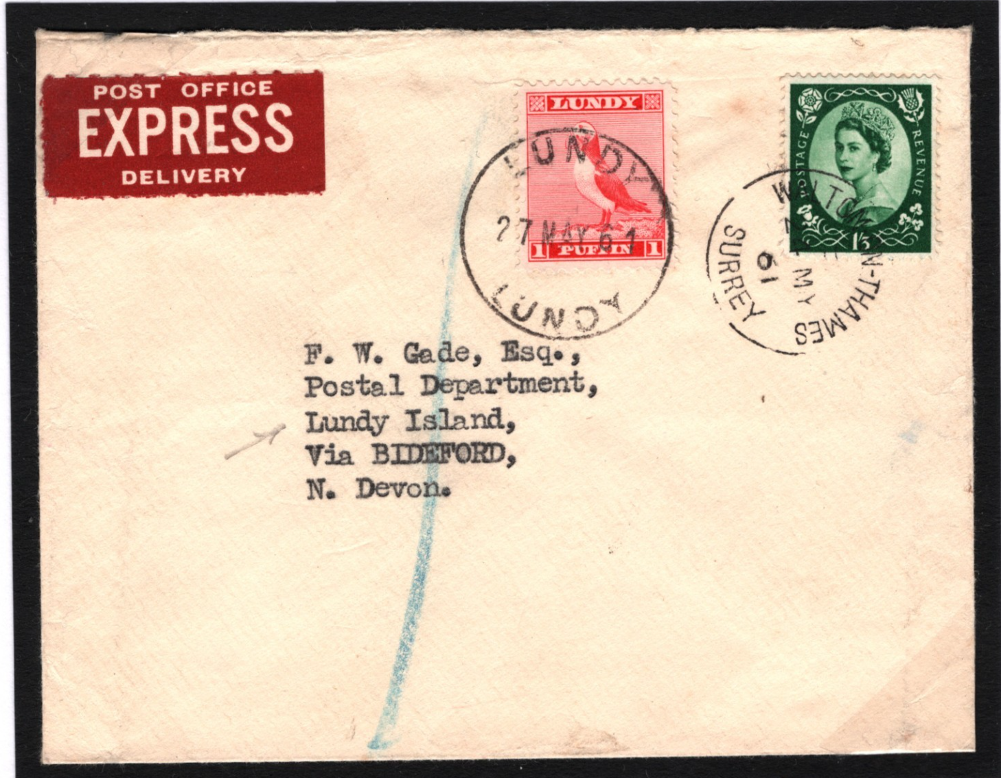 LUNDY LOCALS GB Cover 1961 Surrey Wilton *F.W.GADE* Devon Bideford Express i92 - Image 3