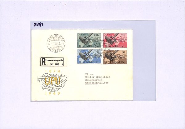 LUXEMBOURG FDC 1949 UPU ANNIVERSARY Registered Switzerland Grenchen XV81 - Image 8