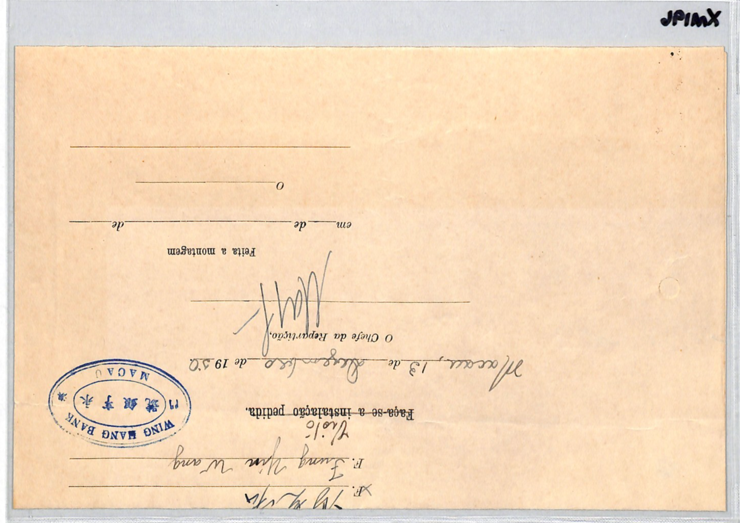 MACAU Document 10a *DRAGON* Postage FISCAL Use 1950 CHINA Wing Hang Bank XM196 - Image 11