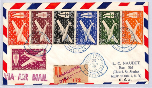 MADAGASCAR Cover Air HIGH VALUES 1941 Set{7} PLANES France Cols Reg'd 1949 YF226
