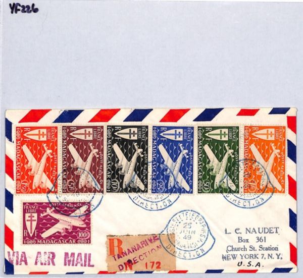 MADAGASCAR Cover Air HIGH VALUES 1941 Set{7} PLANES France Cols Reg'd 1949 YF226 - Image 8
