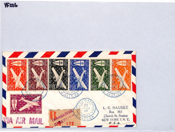 MADAGASCAR Cover Air HIGH VALUES 1941 Set{7} PLANES France Cols Reg'd 1949 YF226 - Image 10