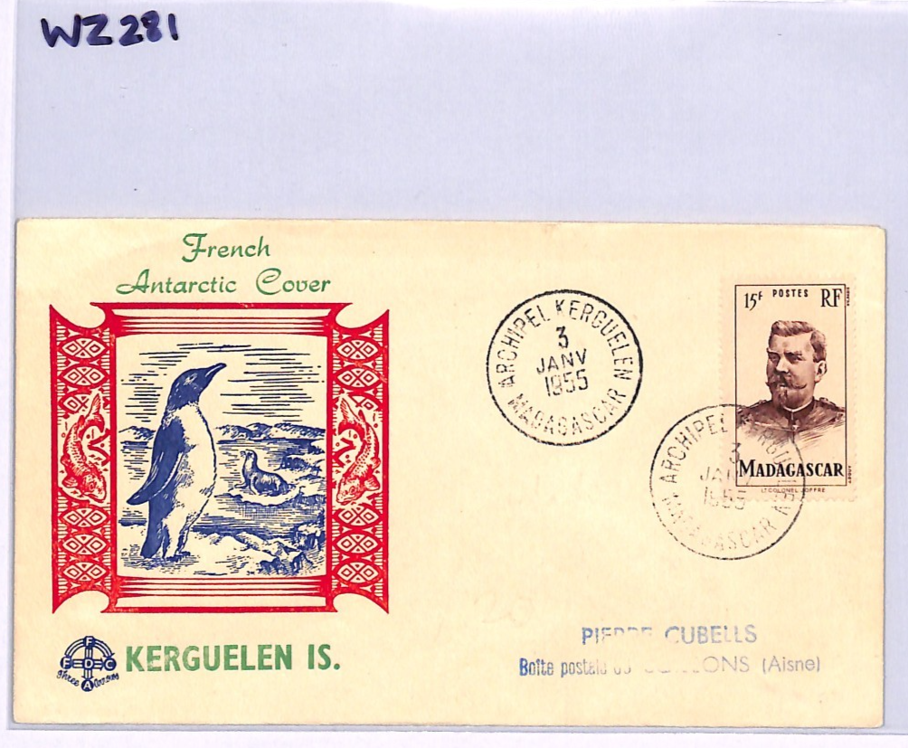 MADAGASCAR Used TAAF France Cols PENGUIN *Kerguelen* Cover 1955 ANTARCTIC WZ281 - Image 8