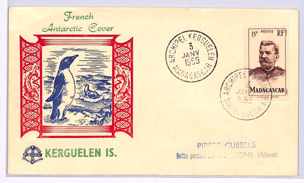 MADAGASCAR Used TAAF France Cols PENGUIN *Kerguelen* Cover 1955 ANTARCTIC WZ281