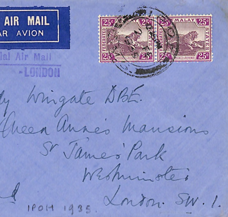 MALAYA Cover FMS TIGERS Air Mail *IMPERIAL AIRWAYS CACHET* Ipoh 1935 CDS WJ79 - Image 3