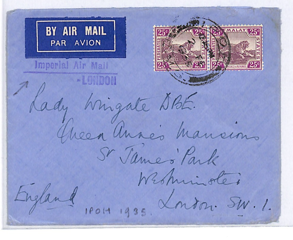 MALAYA Cover FMS TIGERS Air Mail *IMPERIAL AIRWAYS CACHET* Ipoh 1935 CDS WJ79 - Image 4