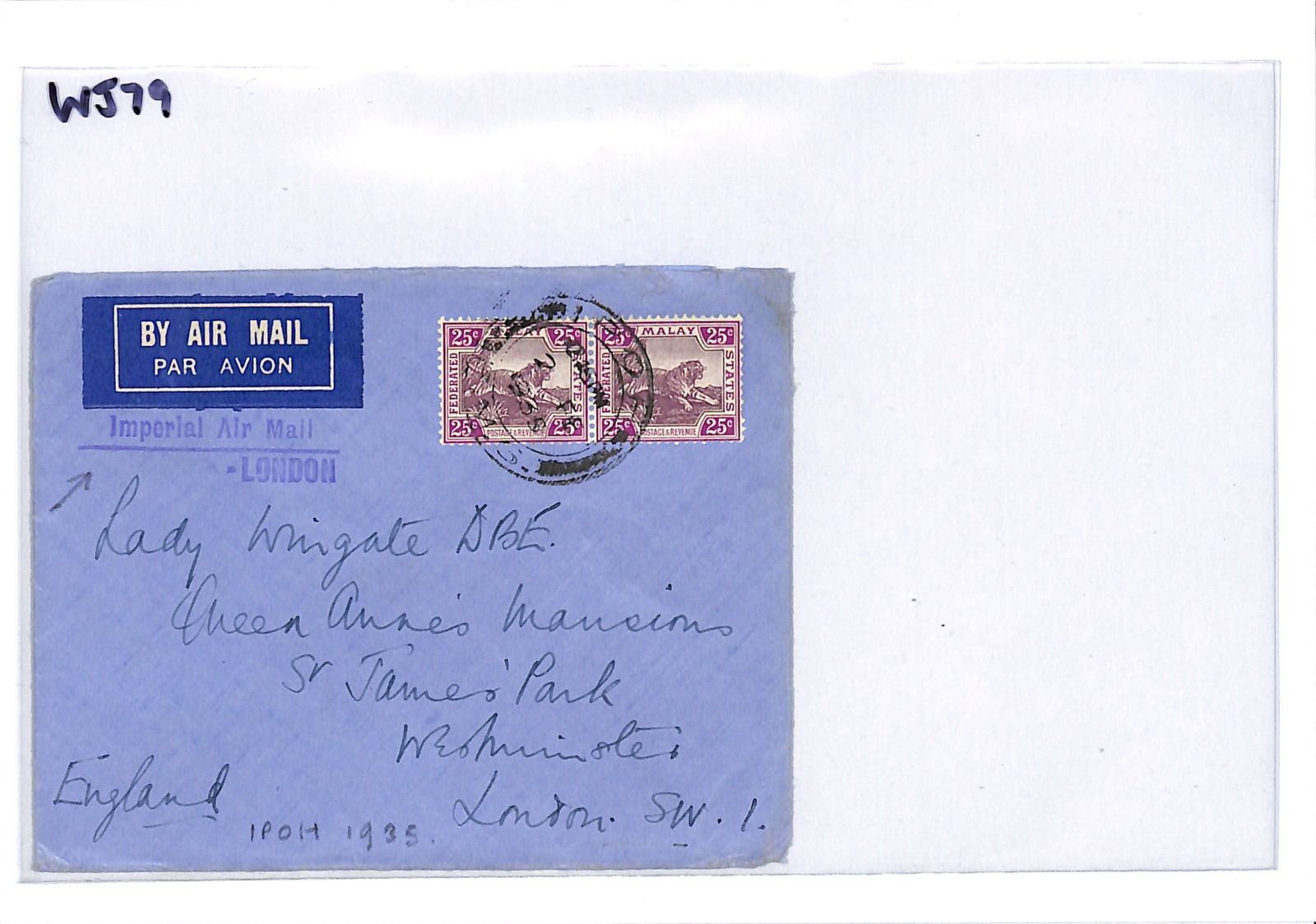 MALAYA Cover FMS TIGERS Air Mail *IMPERIAL AIRWAYS CACHET* Ipoh 1935 CDS WJ79 - Image 6