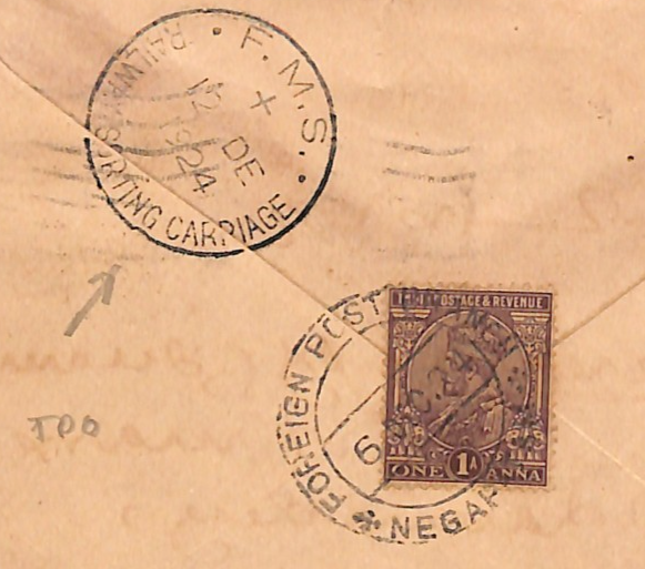 MALAYA FMS *RAILWAY SORTING CARRIAGE* TPO 1924 CDS Cover Ex INDIA Madras WM52 - Image 18