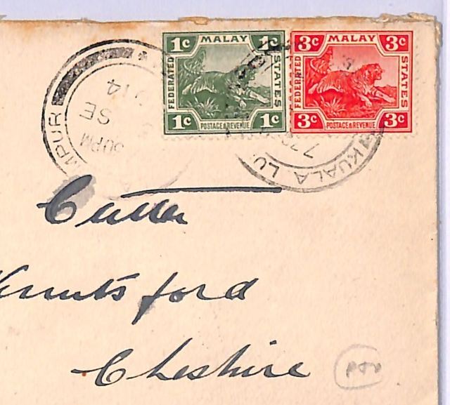 MALAYA FMS RAILWAYS Cover *BLUE TIGER CREST* Kuala Lumpur 1914 Knutsford WM51 - Image 3