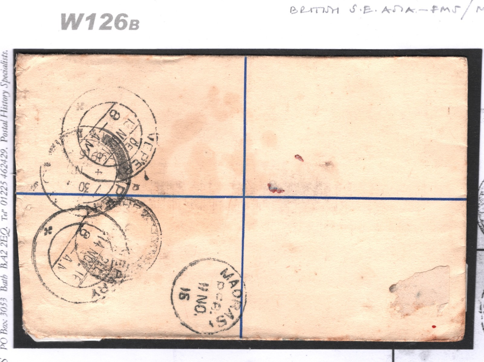 MALAYA FMS TIGER WW1 Cover SENTUL Reg Stationery India Censor RAILWAY 1916 W126b - Image 4