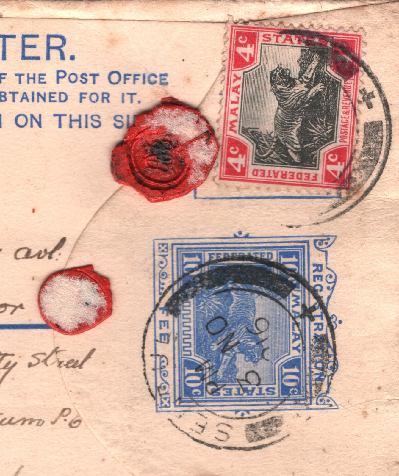 MALAYA FMS TIGER WW1 Cover SENTUL Reg Stationery India Censor RAILWAY 1916 W126b - Image 5