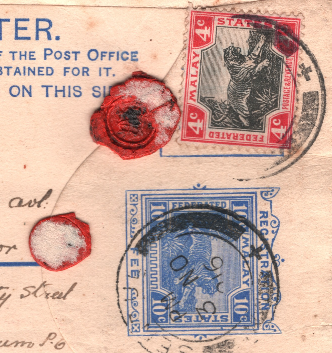 MALAYA FMS TIGER WW1 Cover SENTUL Reg Stationery India Censor RAILWAY 1916 W126b