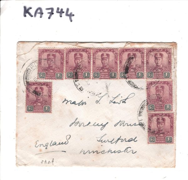 MALAYA JOHORE Cover *PONTIAN* GB Hants Winchester 1933{Samwells-covers}KA744 - Image 4