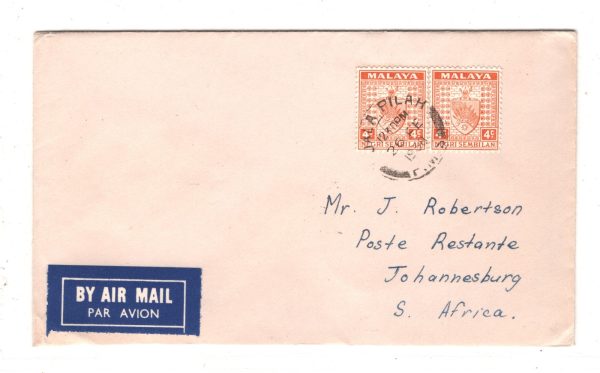 MALAYA *NEGRI SEMBILAN* Air 1938 Cover FIRST FLIGHT All-Up JO'BURG {Joffe}KT101 - Image 3