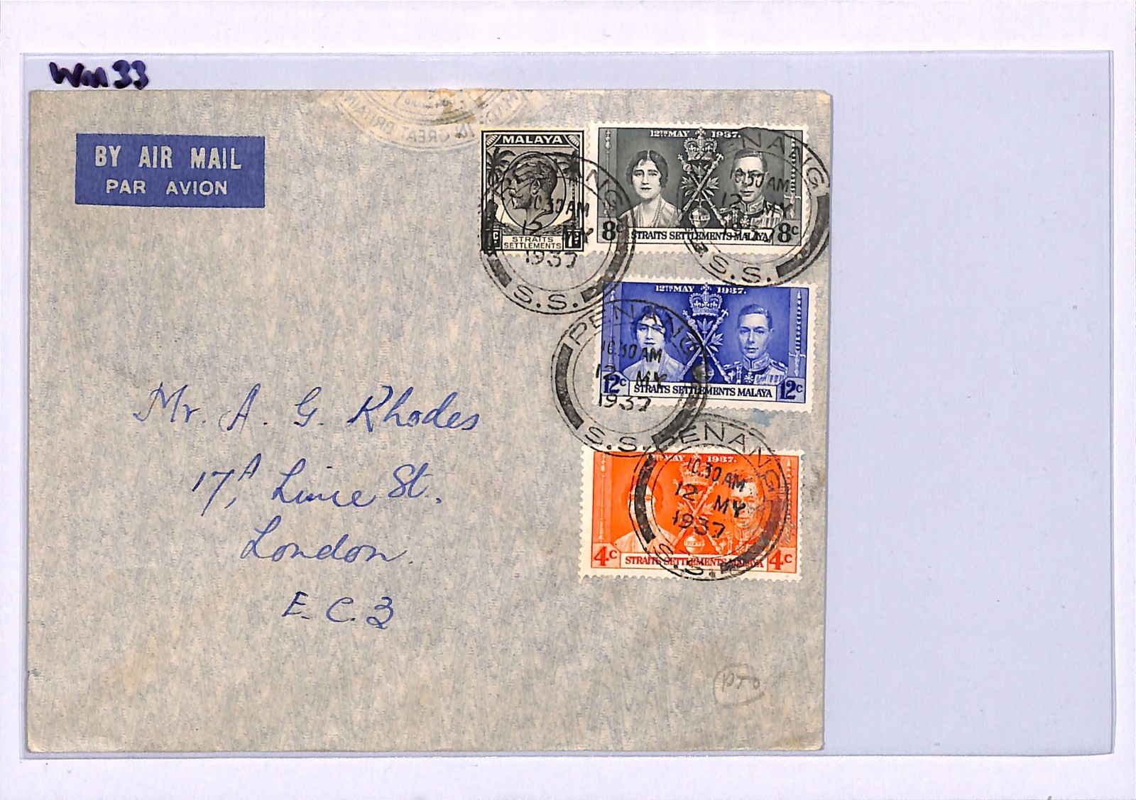 MALAYA STRAITS Cover *IMMIGRATION OFFICER* Cachet PENANG 1937 Mixed Reigns WM33 - Image 6