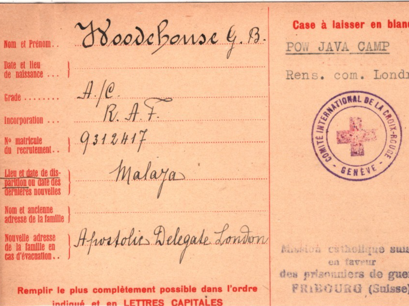 MALAYA WW2 Missing GB POW *JAVA CAMP* 1943 SWISS RED CROSS Card & Archive{2} XD1 - Image 4