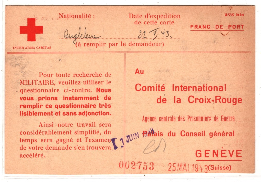 MALAYA WW2 Missing GB POW *JAVA CAMP* 1943 SWISS RED CROSS Card & Archive{2} XD1 - Image 9