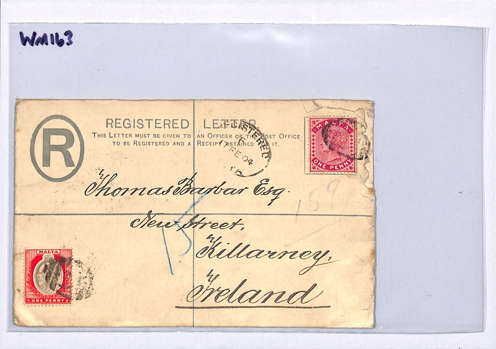 MALTA Cover *Mixed Reigns* Registered Ireland Killarney 1904{samwells}WM163 - Image 5