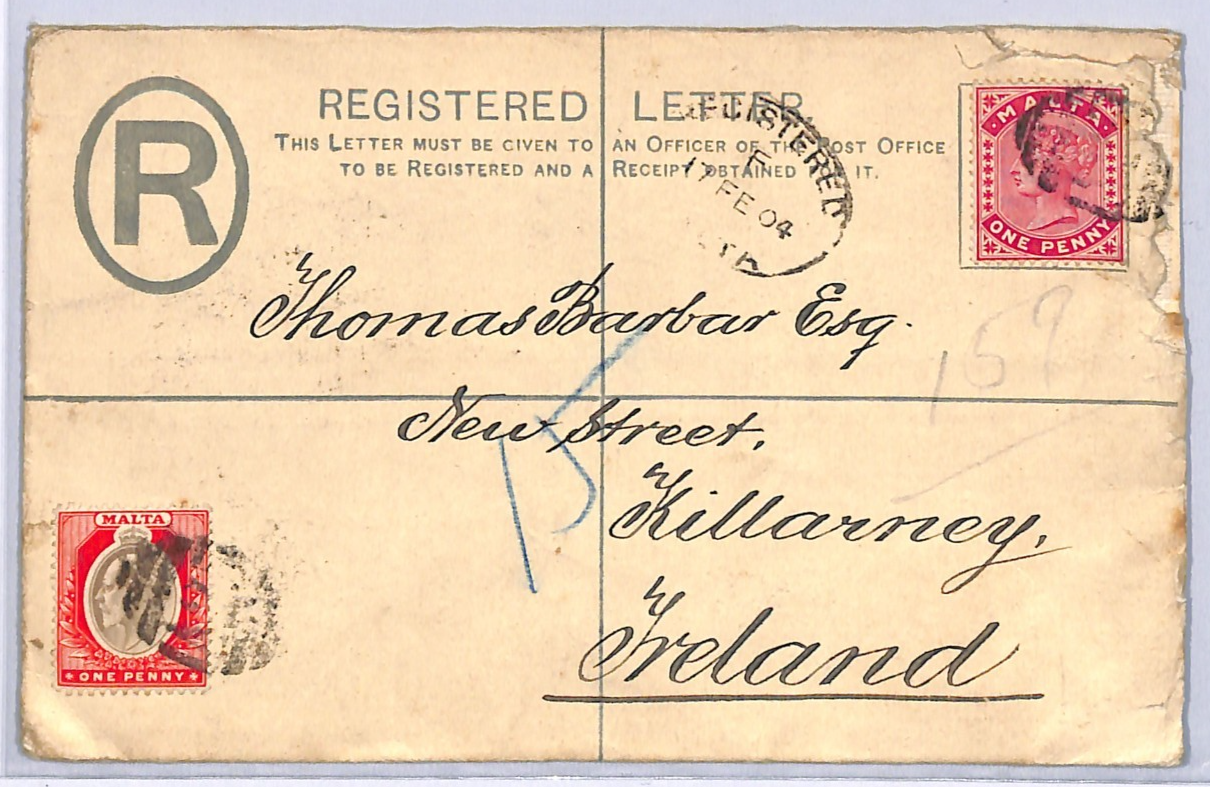 MALTA Cover *Mixed Reigns* Registered Ireland Killarney 1904{samwells}WM163