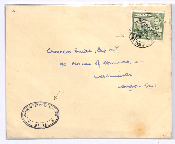 MALTA Official Cover PRIME MINISTER OFFICE GB London HOUSE OF COMMONS 1948 XK101