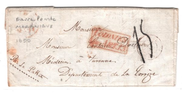 MARTINIQUE Cover 1850 *Basse Pointe* Letter COLONIES/ART.13 Cachet France XG96 - Image 3